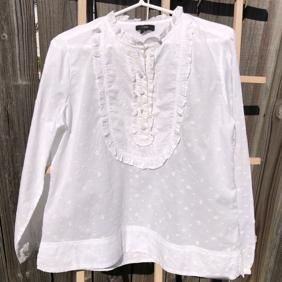 J. Crew long sleeve ruffle white eyelet blouse M - Picture 1 of 11